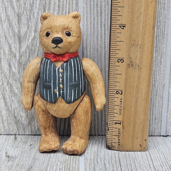 Vintage 1983 Dept 56 Bear Figurine Bow Tie Vest Articulated Arms Teddy Decor Fig - Picture 4 of 5